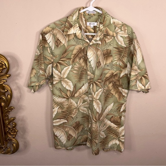Vintage Medium Pierre Cardin Hawaiian Short Beige Olive Tropical Print Mens - Picture 10 of 14